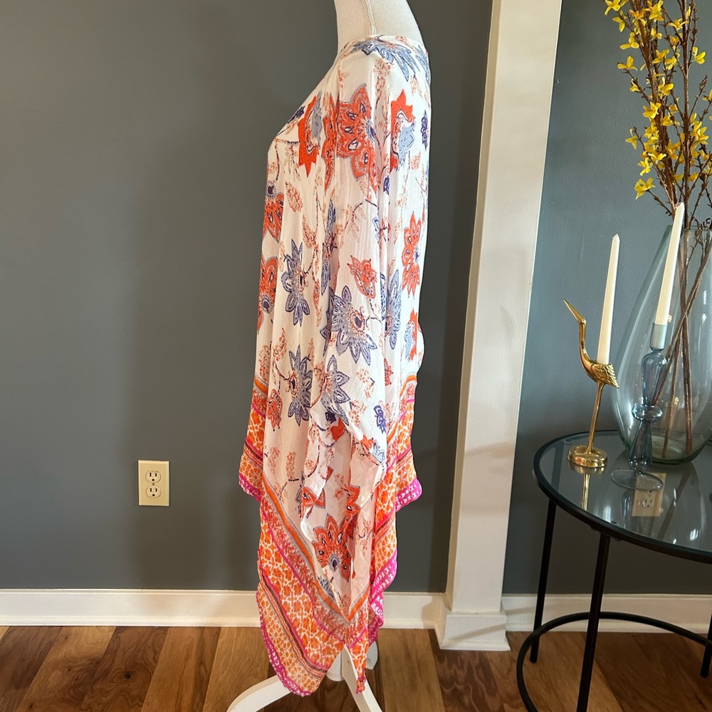 J Jill Floral White Orange & Blue Tunic/Poncho - Picture 3 of 6